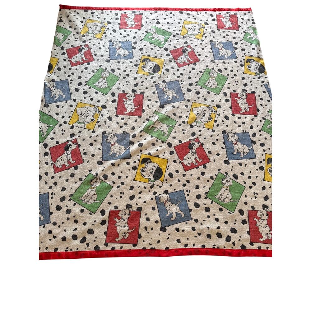 Vintage 90s Disney 101 Dalmatians Beacon USA Satin Trim Blanket 73x86